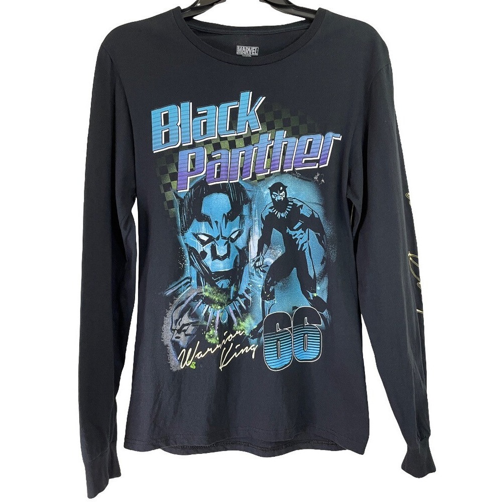 Marvel Black Panther Graphic Cotton T-Shirt Mens Small Black Long Sleeve